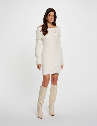Robe tricot col bardot ivoire femme