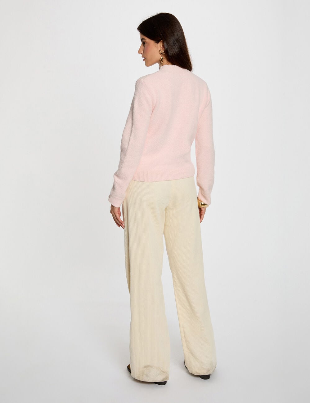 Pull col montant ajust&eacute; rose clair femme