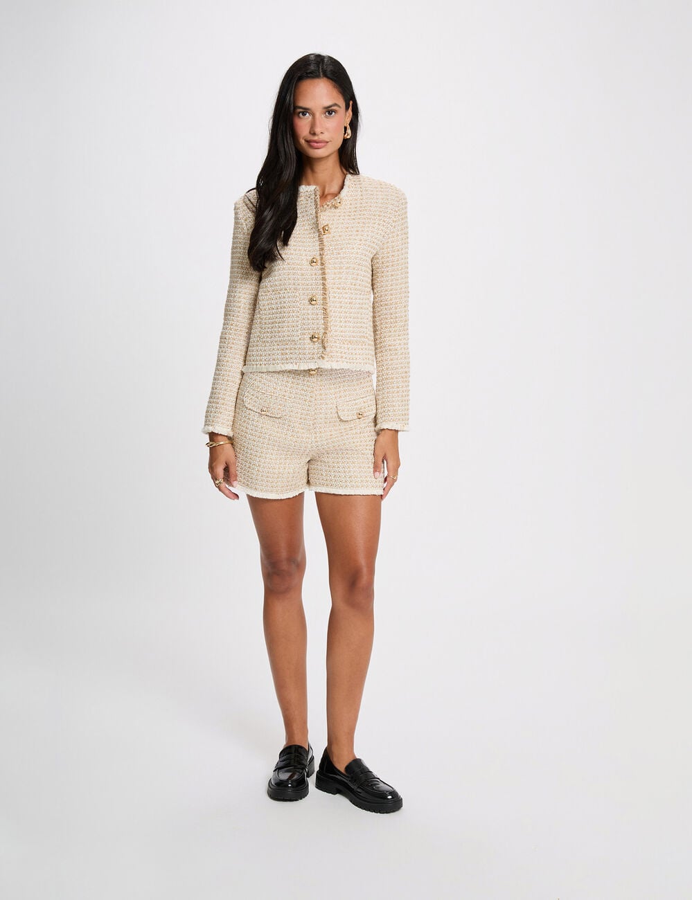 Short tweed taille haute multicolore femme