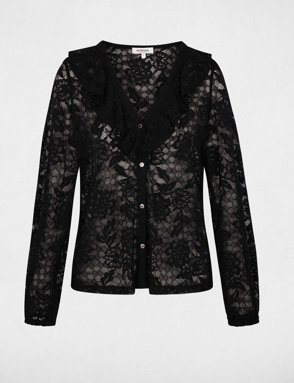 Chemise dentelle col v noir femme