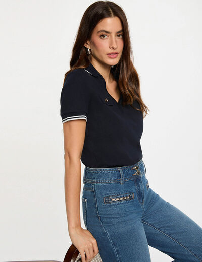 T-shirt polo cintr&eacute; bleu marine femme