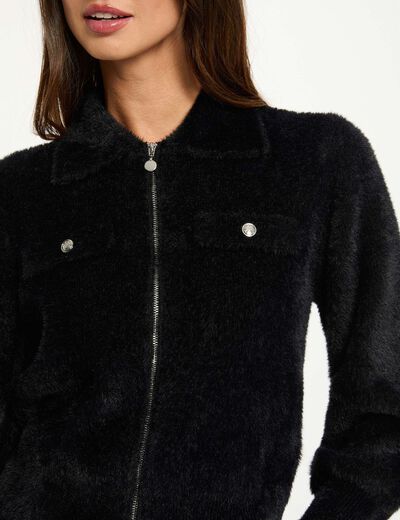 Gilet manches longues col &agrave; revers noir femme