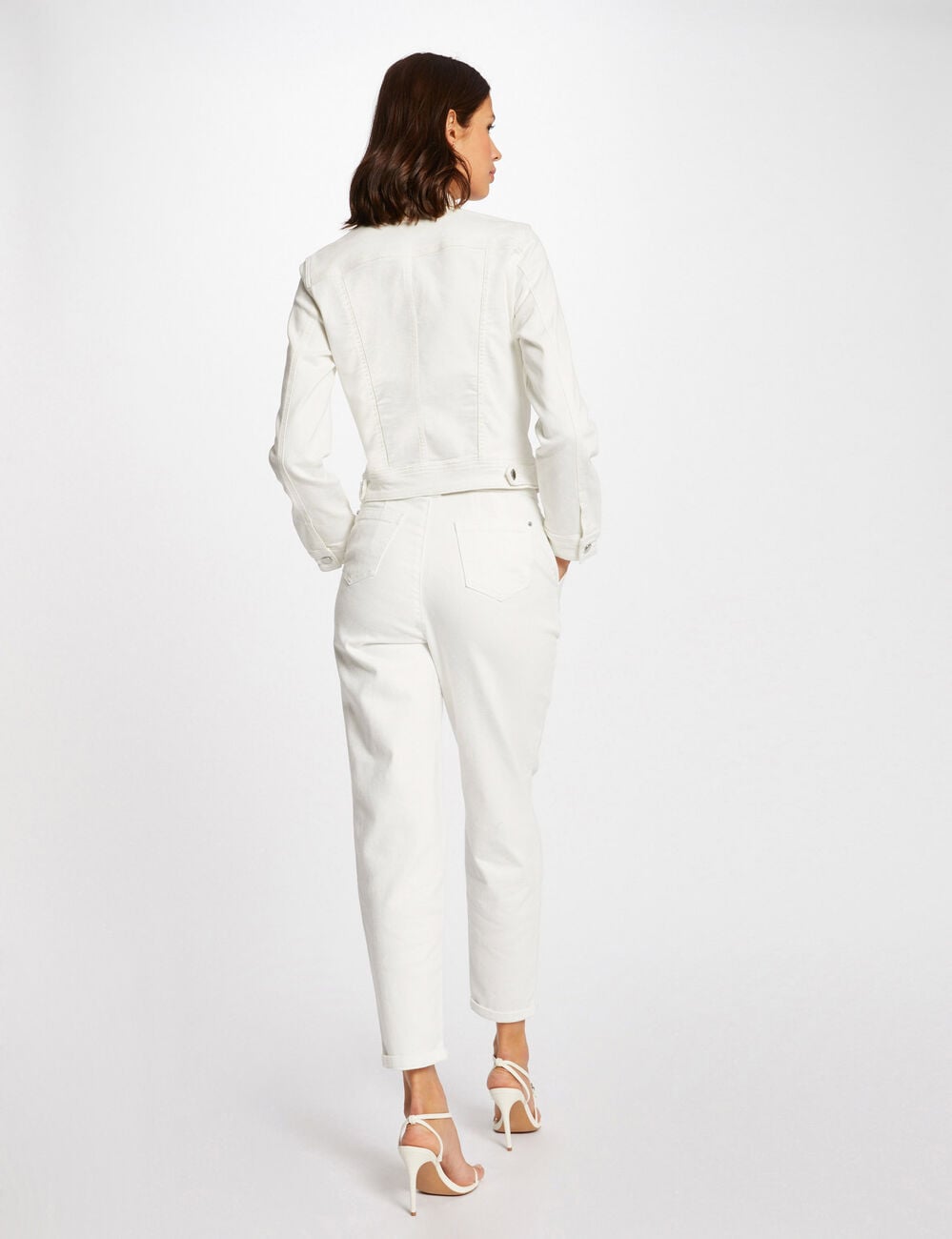 Veste droite boutonn&eacute;e en jean ivoire femme