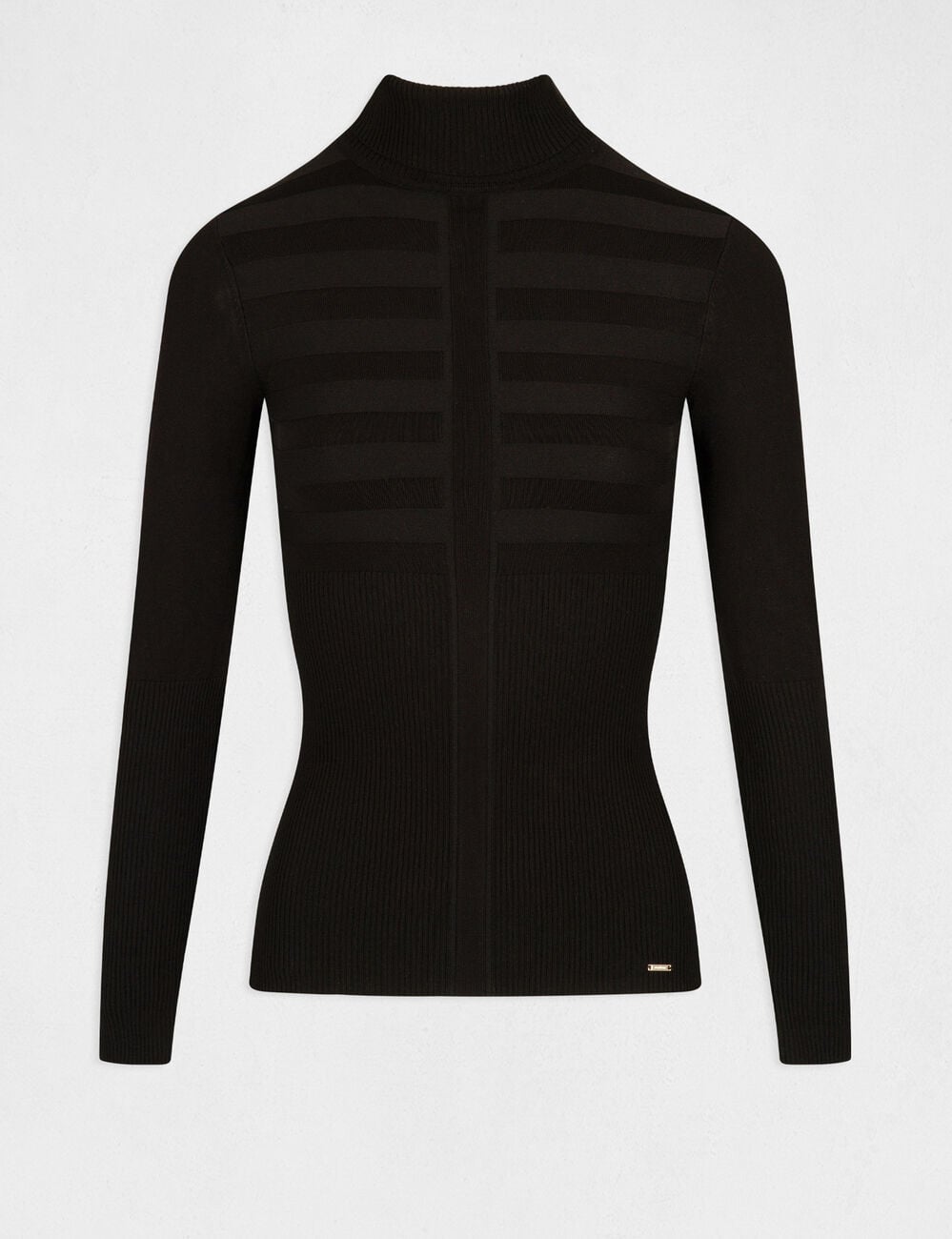 Pull col roul&eacute; ajust&eacute; noir femme
