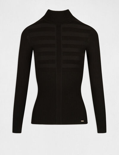 Pull col roul&eacute; ajust&eacute; noir femme