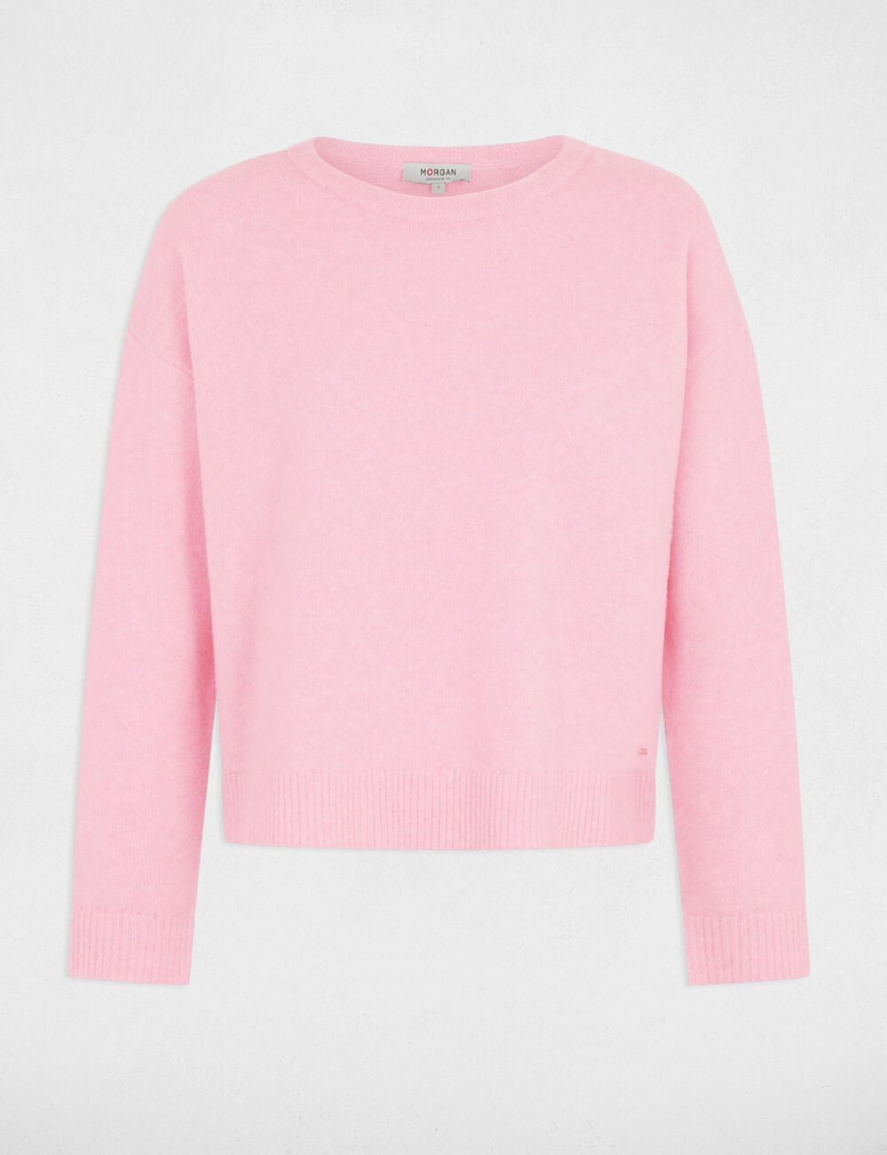 Pull col rond rose pastel femme