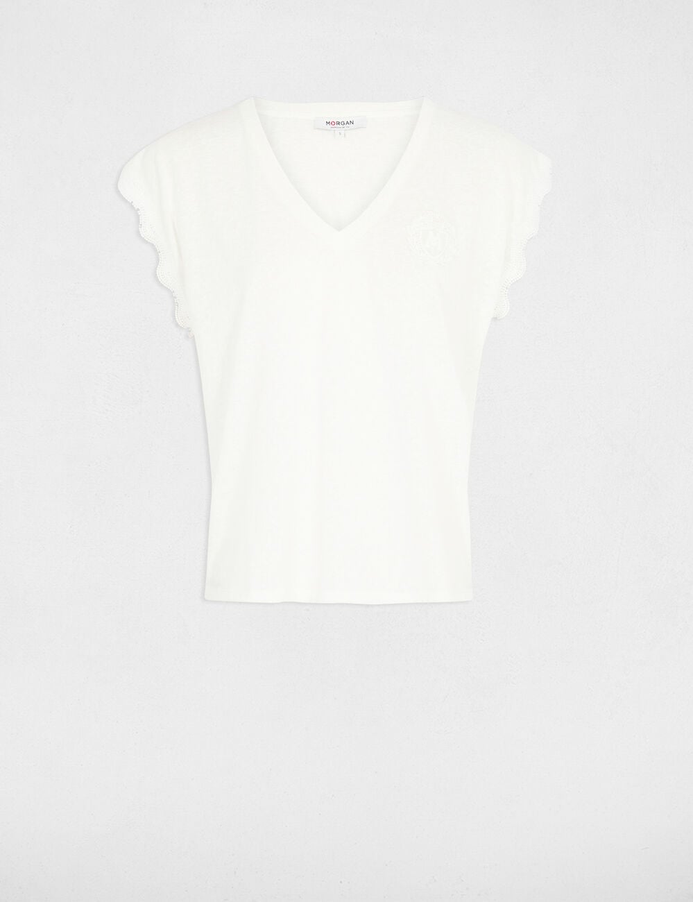 T-shirt col v manches courtes blanc femme