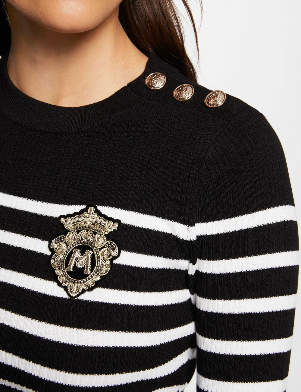Pull manches longues &agrave; rayures noir femme