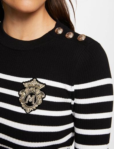 Pull manches longues &agrave; rayures noir femme