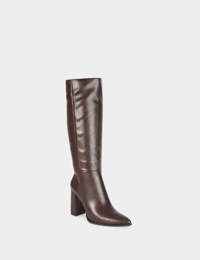 Bottes &agrave; talons et bouts pointus marron fonc&eacute; femme