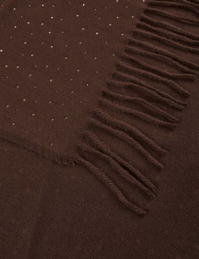 &Eacute;charpe strass franges marron fonc&eacute; femme