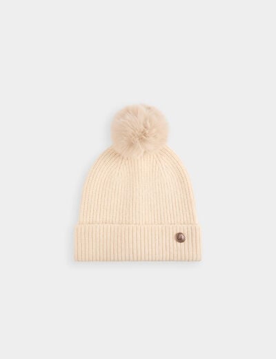 Bonnet maille bouton ivoire femme