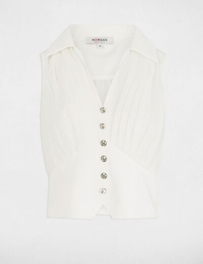 Top pliss&eacute; sans manches blanc femme