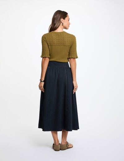 Pull manches courtes vert olive femme