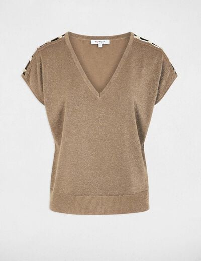 Pull oversize col v taupe femme