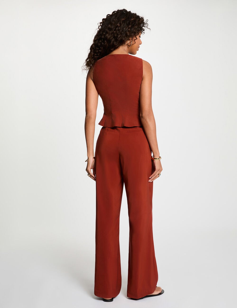 Gilet sans manches marron cognac femme