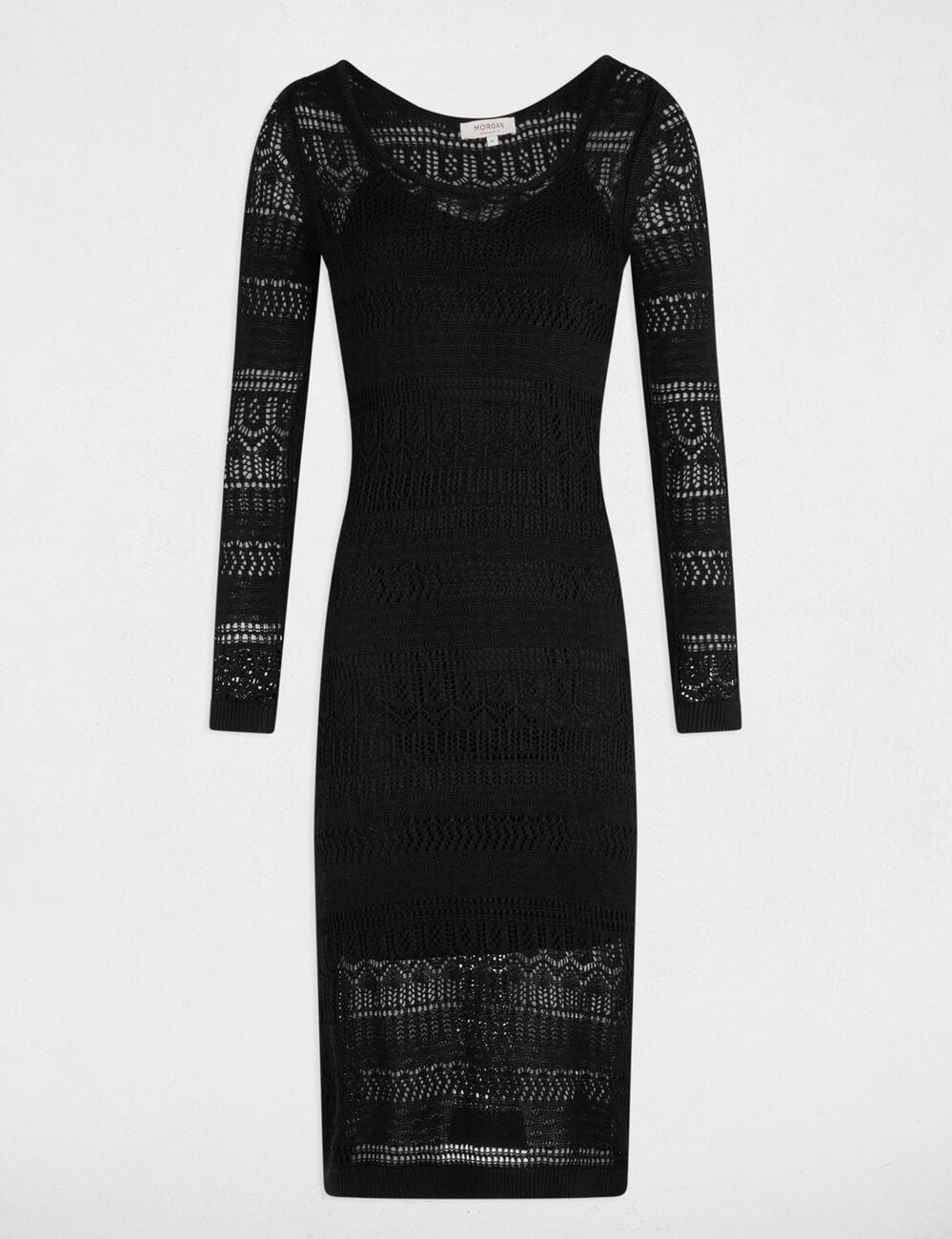 Robe tricot longue ajust&eacute;e noir femme