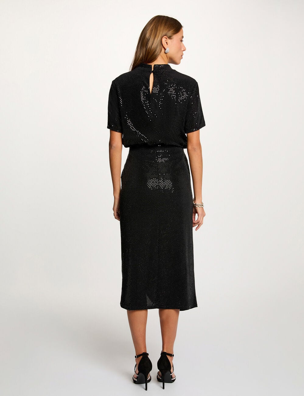 T-shirt sequins col montant noir femme