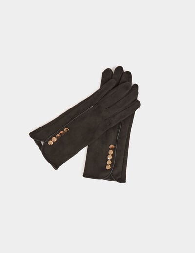 Gants su&eacute;dine boutons noir femme
