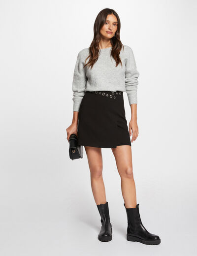 Jupe courte d&eacute;tails oeillets noir femme