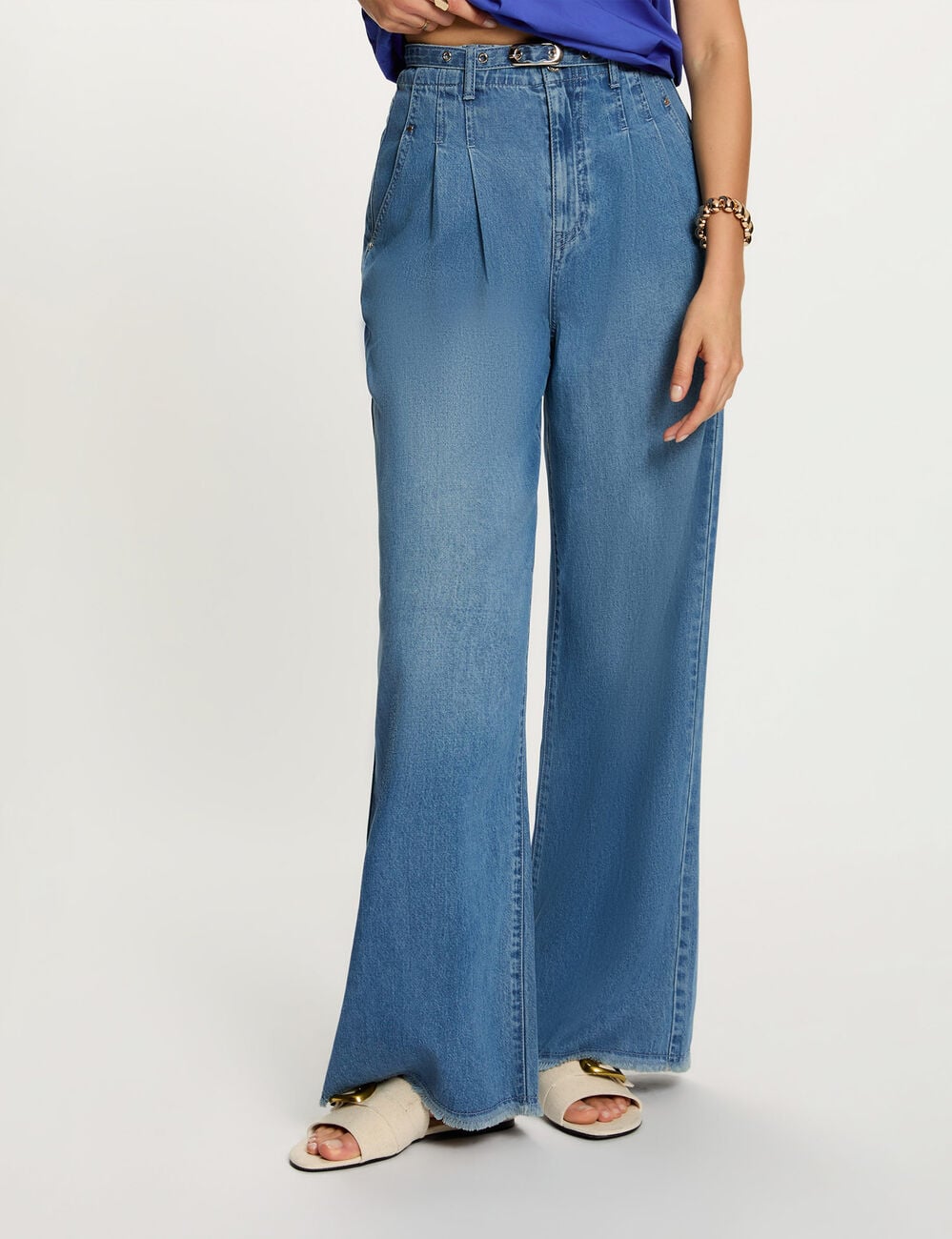 Jean large taille haute denim stone femme