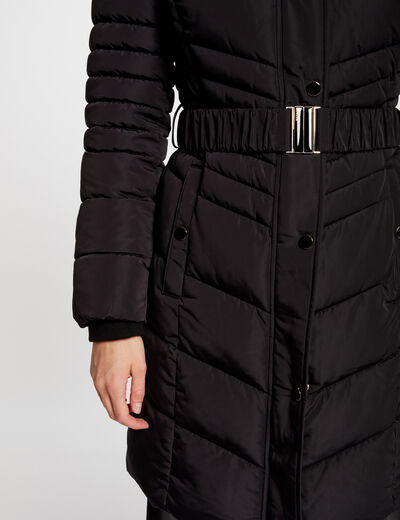 Doudoune longue &agrave; capuche noir femme