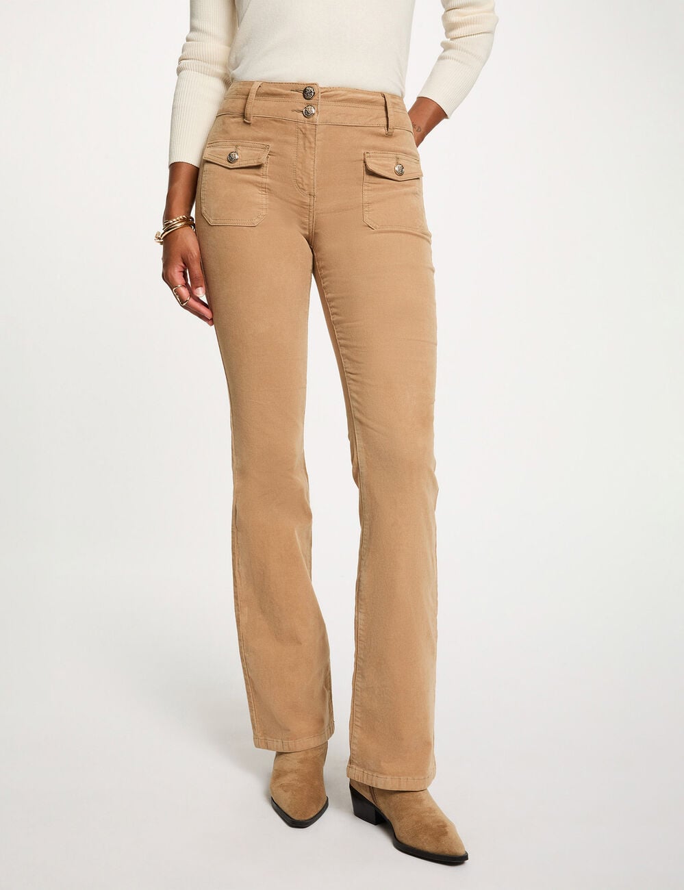 Pantalon ajust&eacute; velours sable femme