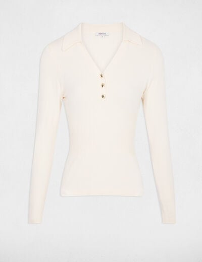 Pull ajust&eacute; col polo ivoire femme