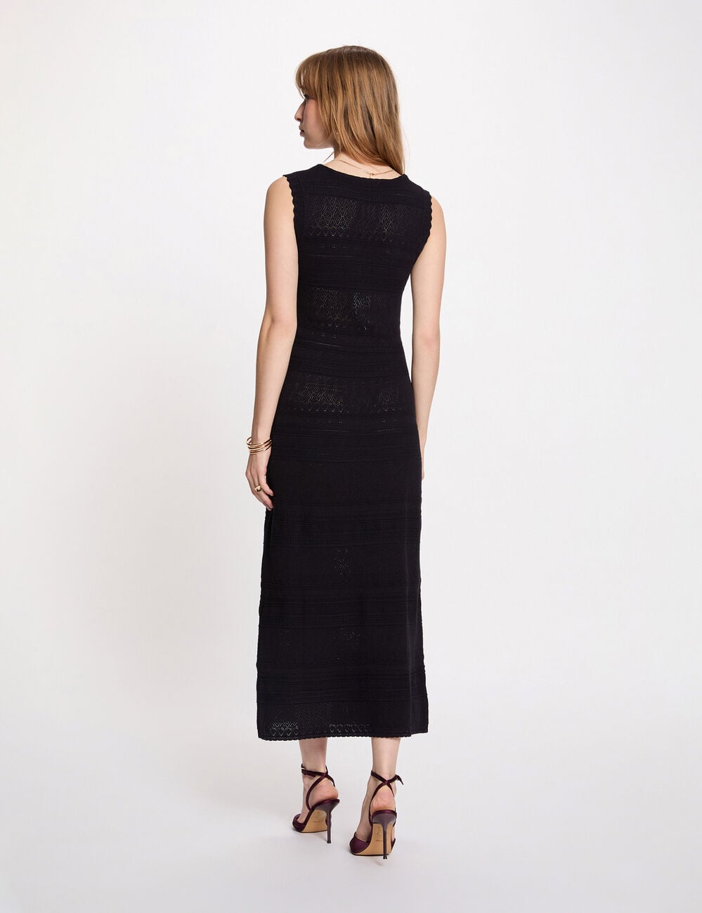 Robe tricot longue ajust&eacute;e bleu marine femme