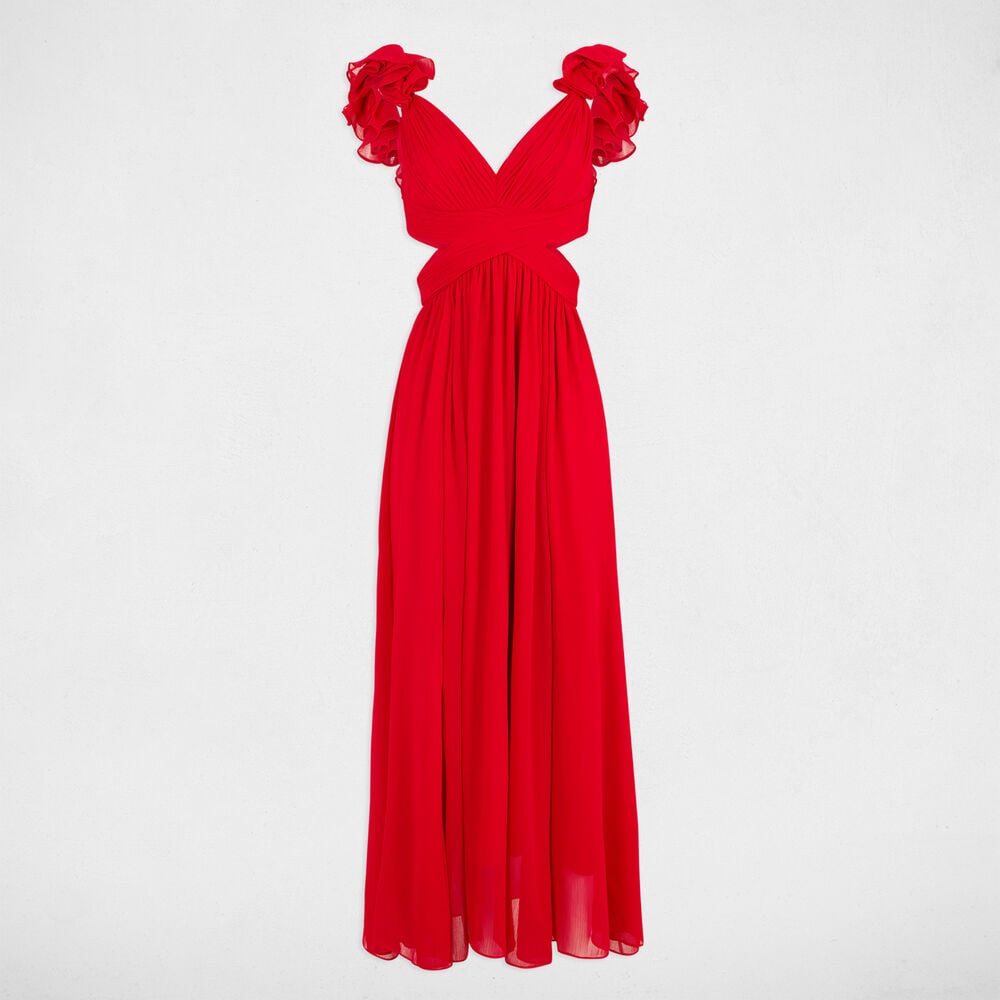 Robe longue droite fluide rouge femme