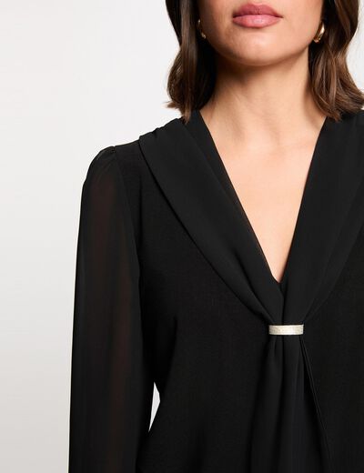 T-shirt voile col lavalli&egrave;re noir femme