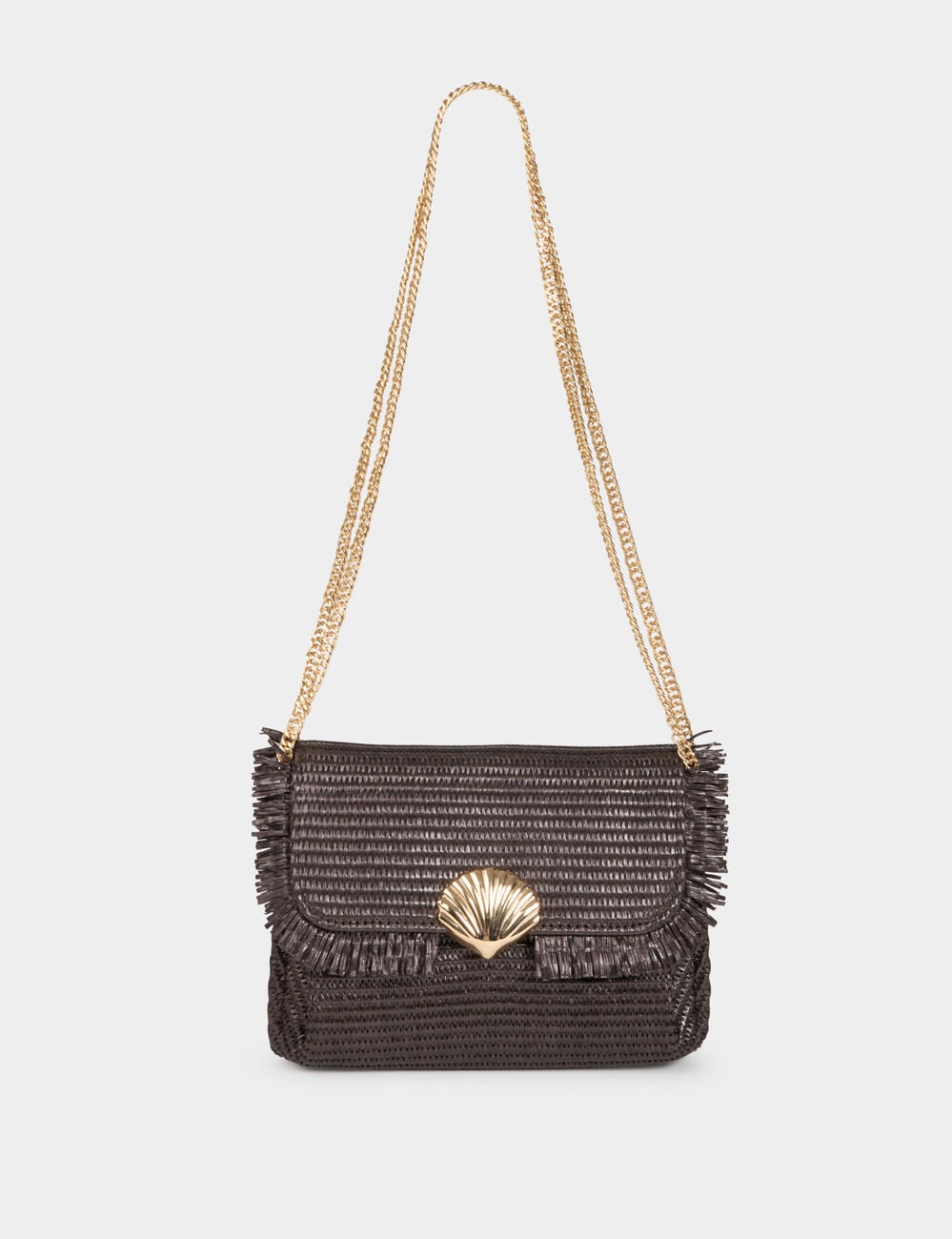 Sac bandouli&egrave;re fermoir marron fonc&eacute; femme