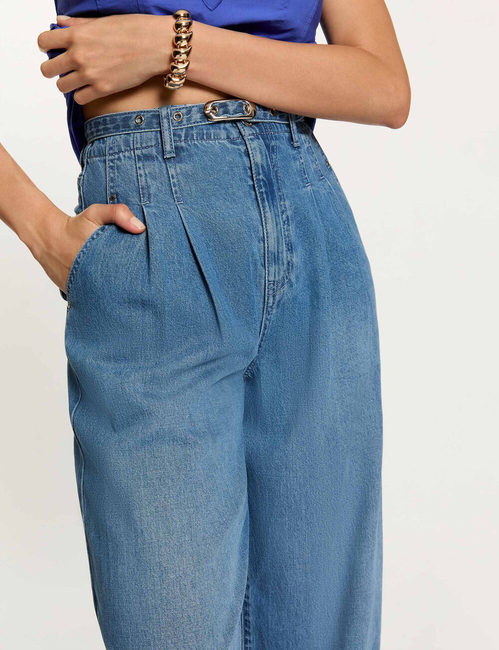 Jean large taille haute denim stone femme