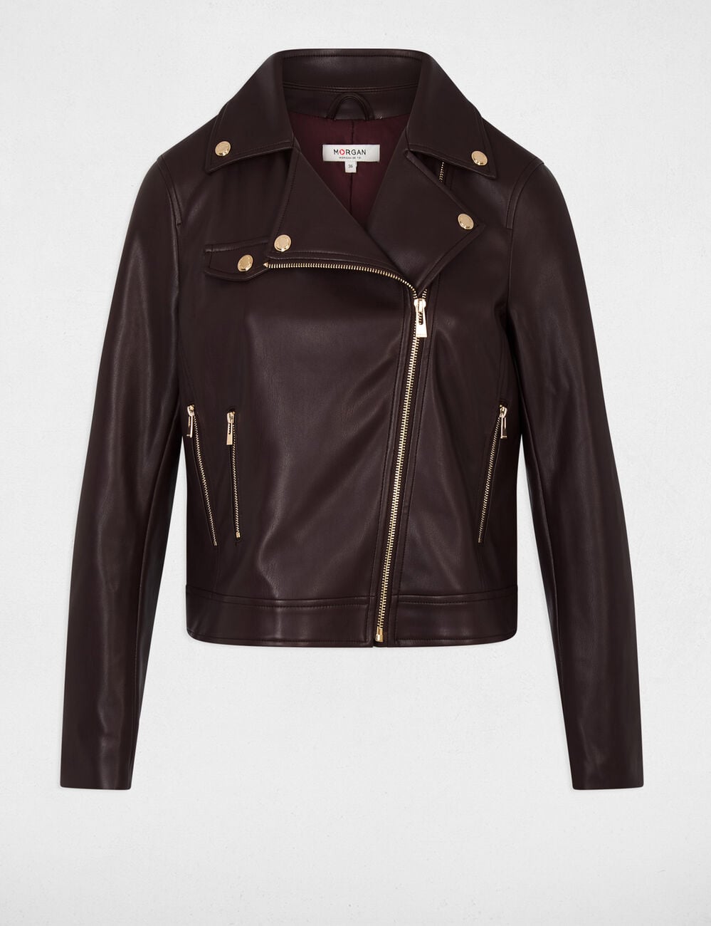 Blouson similicuir ajust&eacute; bordeaux femme