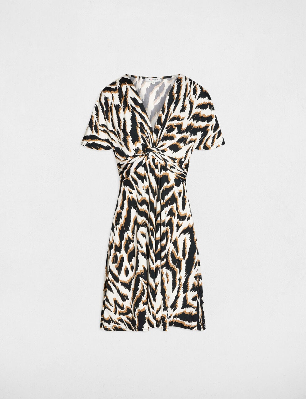 Robe courte col v multicolore femme