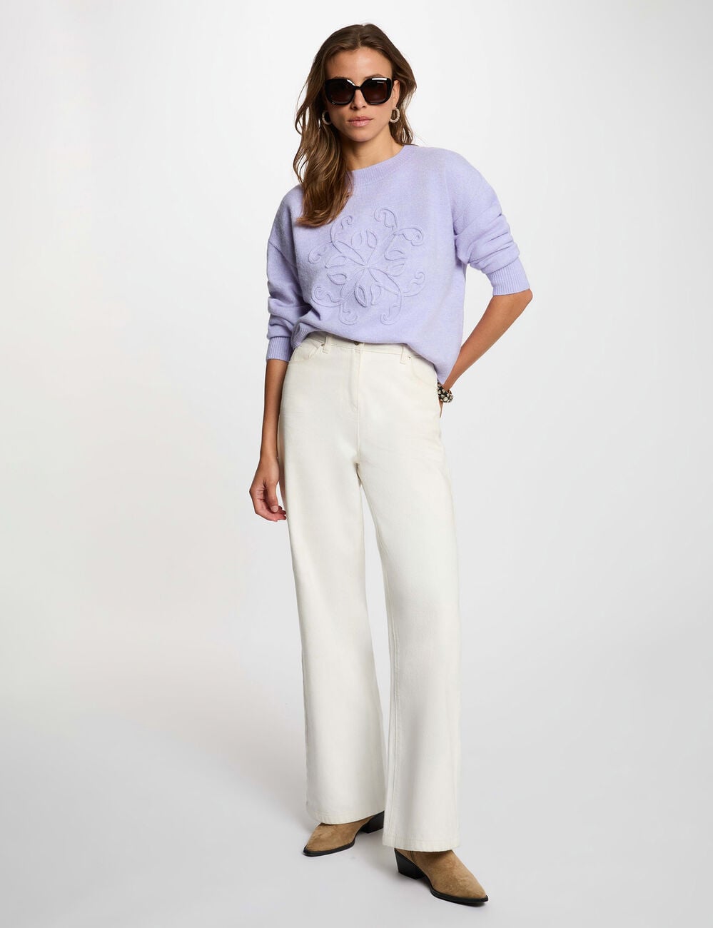 Pull col rond mauve femme