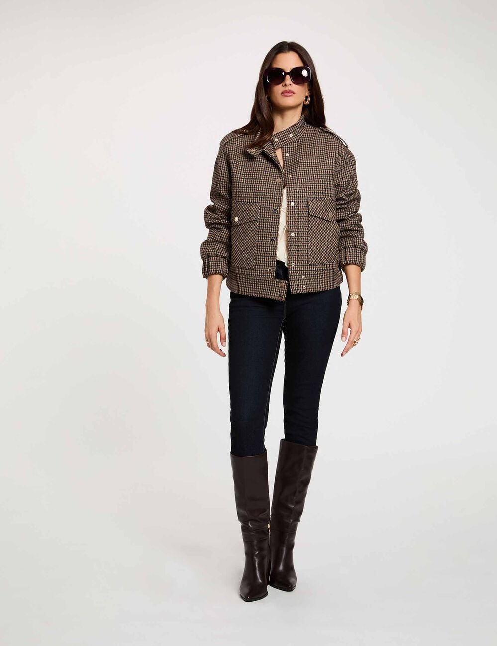 Blouson tweed col mao multicolore femme