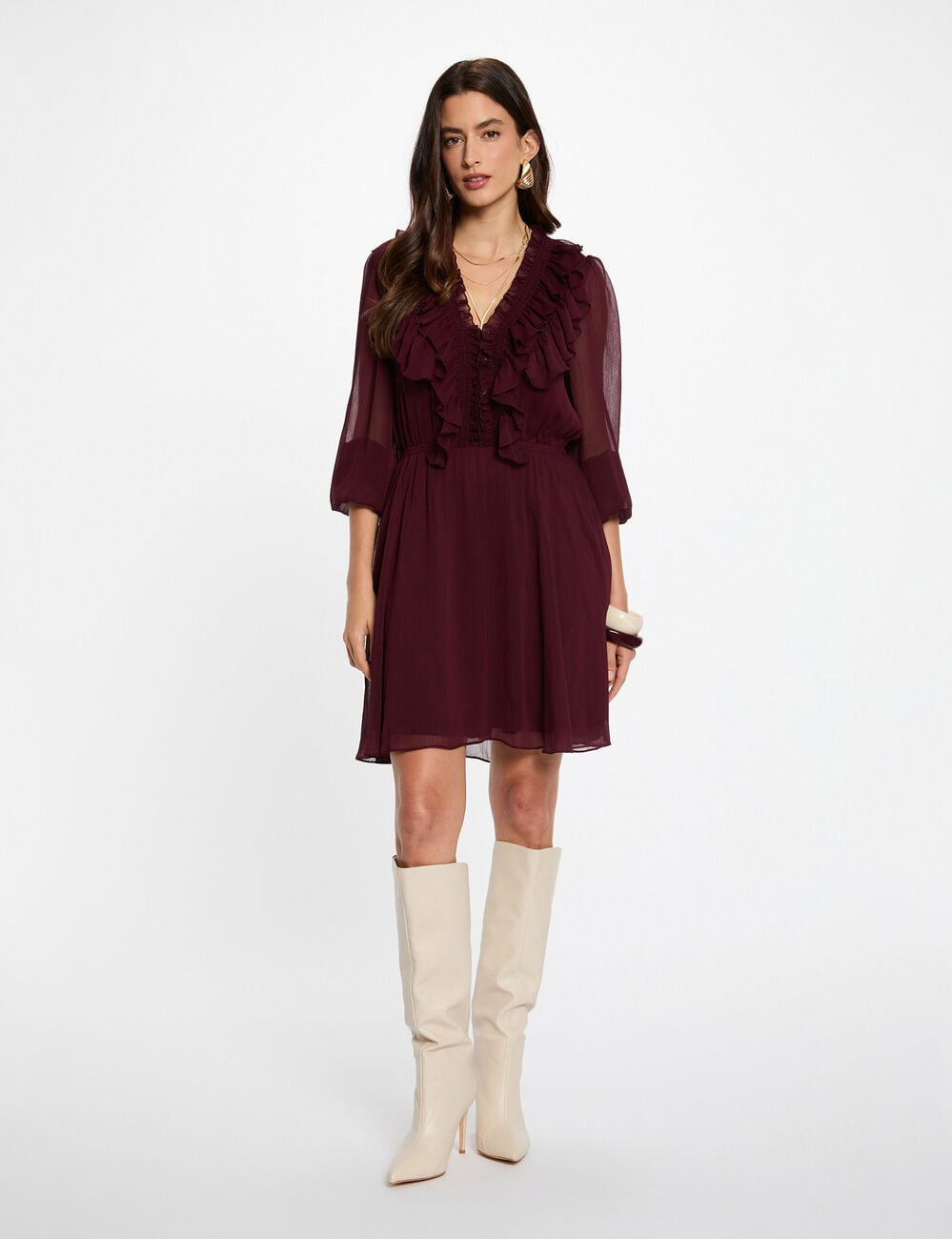 Robe courte ajust&eacute;e prune femme
