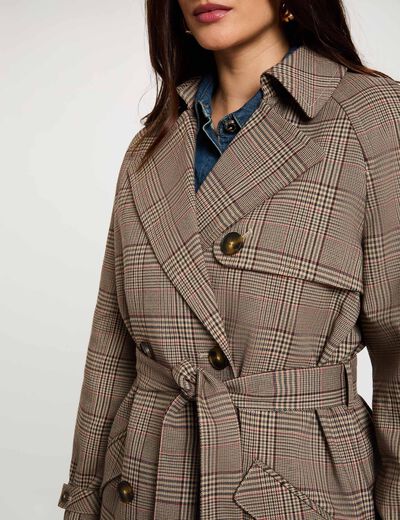 Trench long ceintur&eacute; multicolore femme