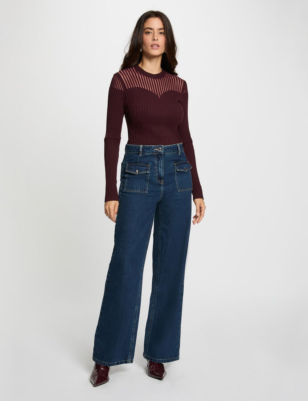 Pull manches longues prune femme