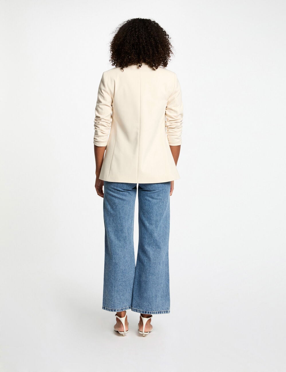 Veste courte col ch&acirc;le ivoire femme
