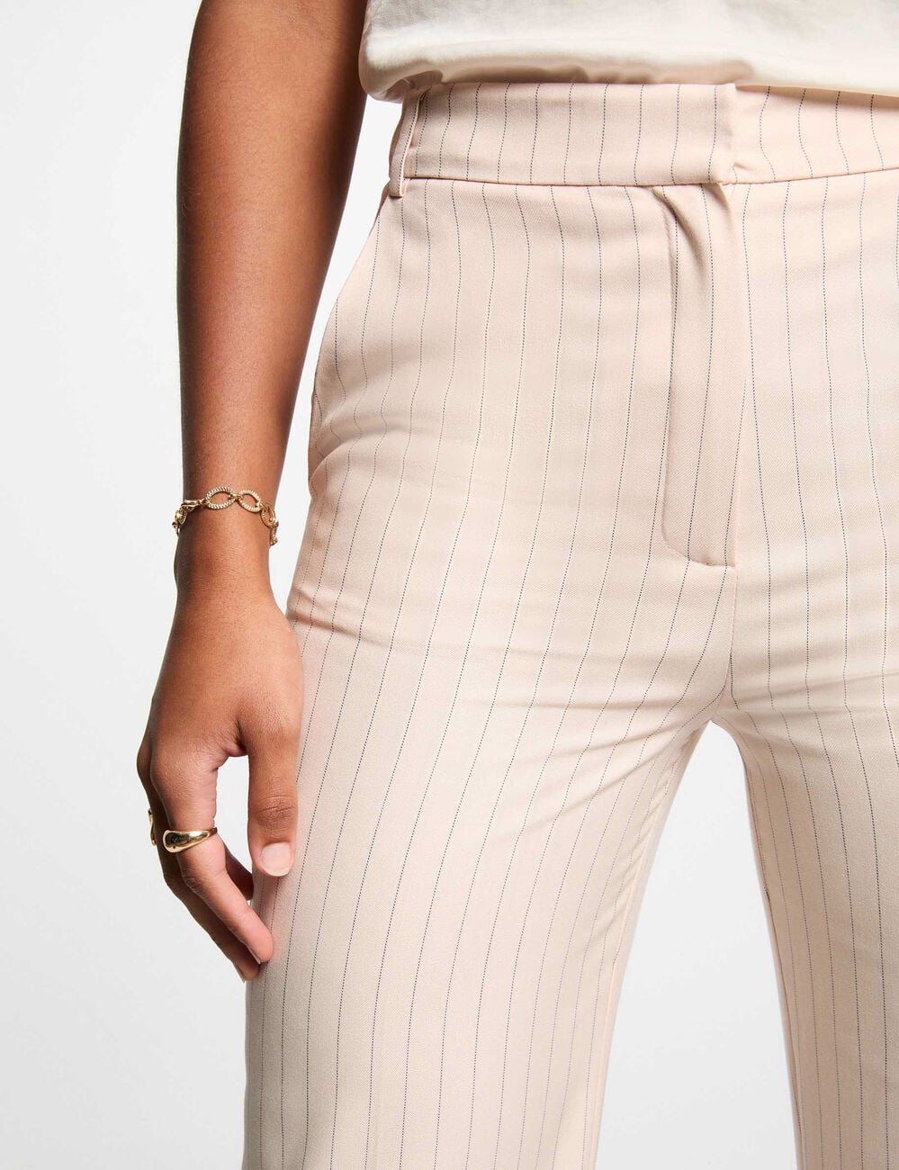 Pantalon large ray&eacute; rose clair femme