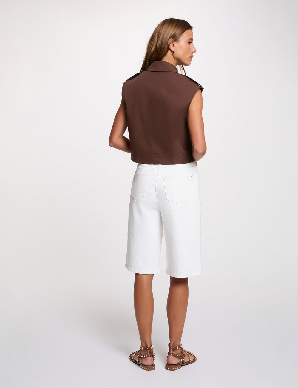 Veste courte sans manches marron fonc&eacute; femme