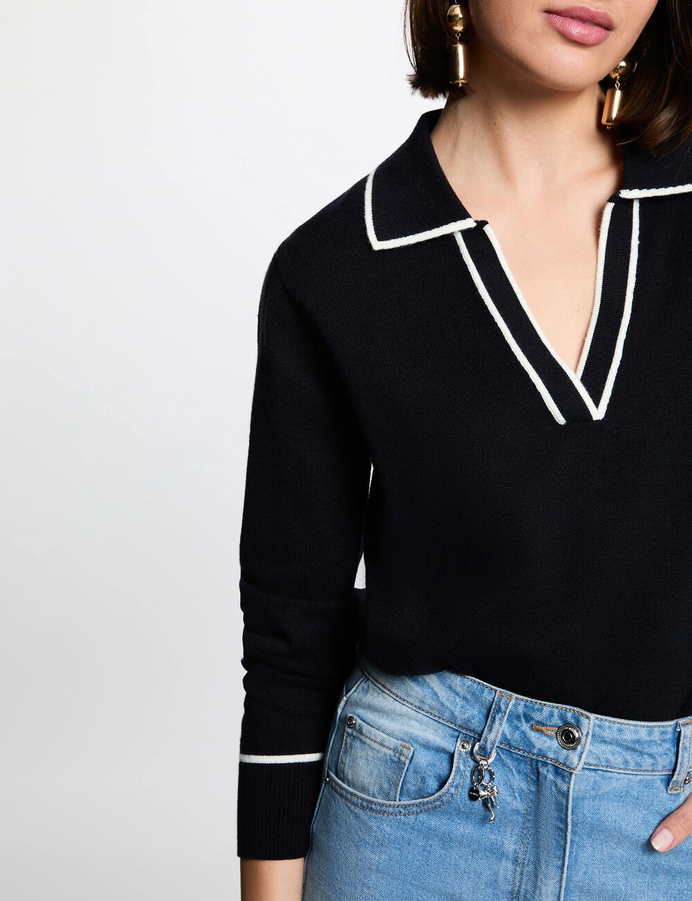 Pull col polo bleu marine femme