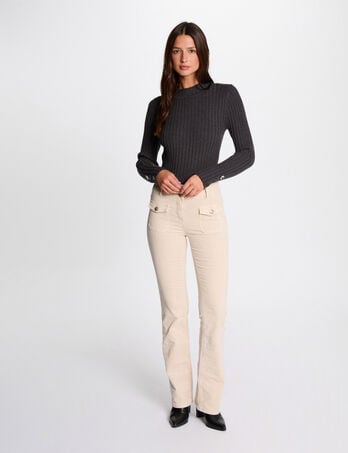 Pantalon ajust&eacute; velours ivoire femme