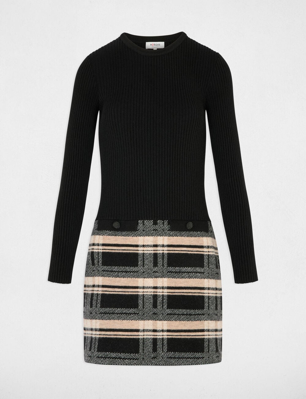 Robe tricot col rond noir femme