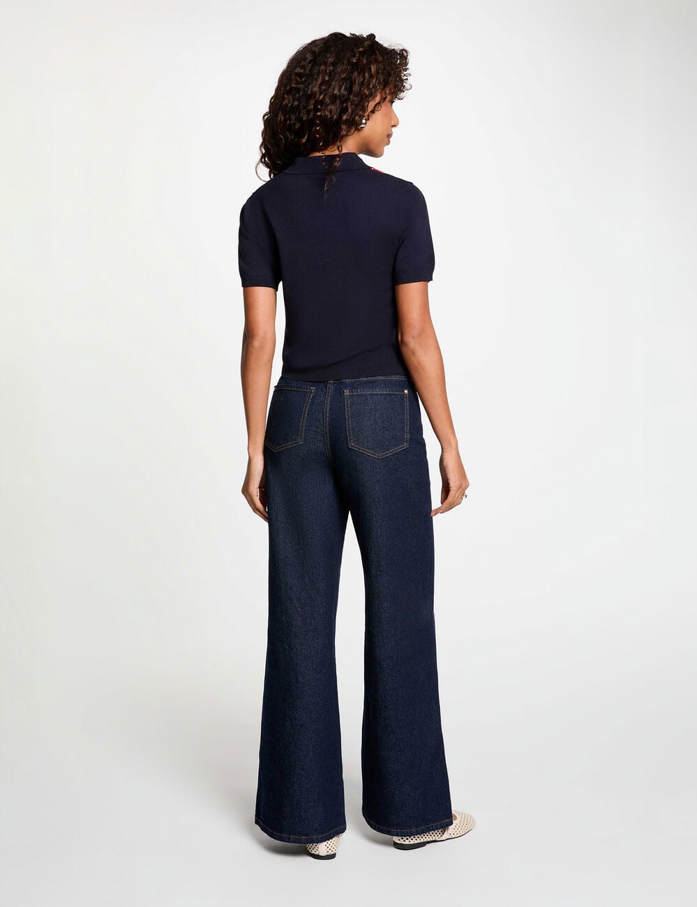 Pull col polo bleu marine femme