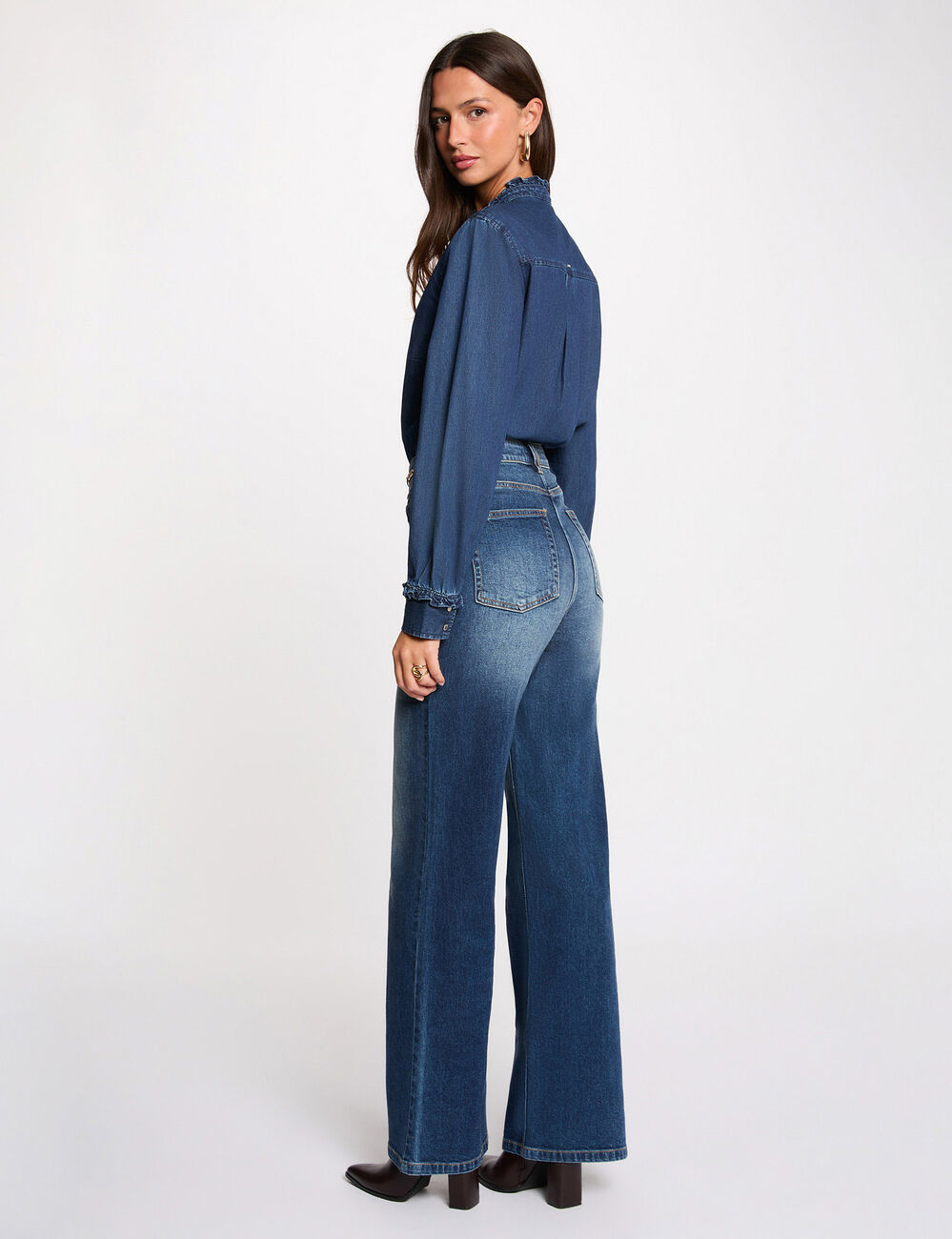 Jean large taille haute denim stone femme