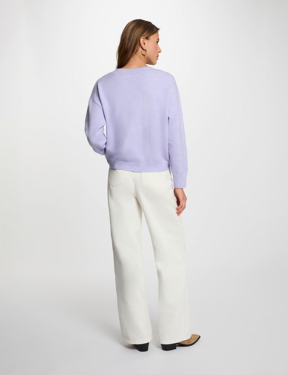 Pull col rond mauve femme