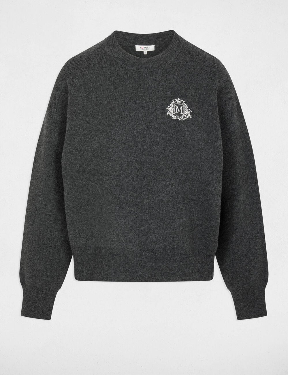 Pull col rond gris fonc&eacute; femme